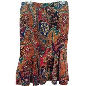 C Est 1946 Size Small Paisley Ruffle Hem Midi Skirt Colorful Floral Pattern Boho